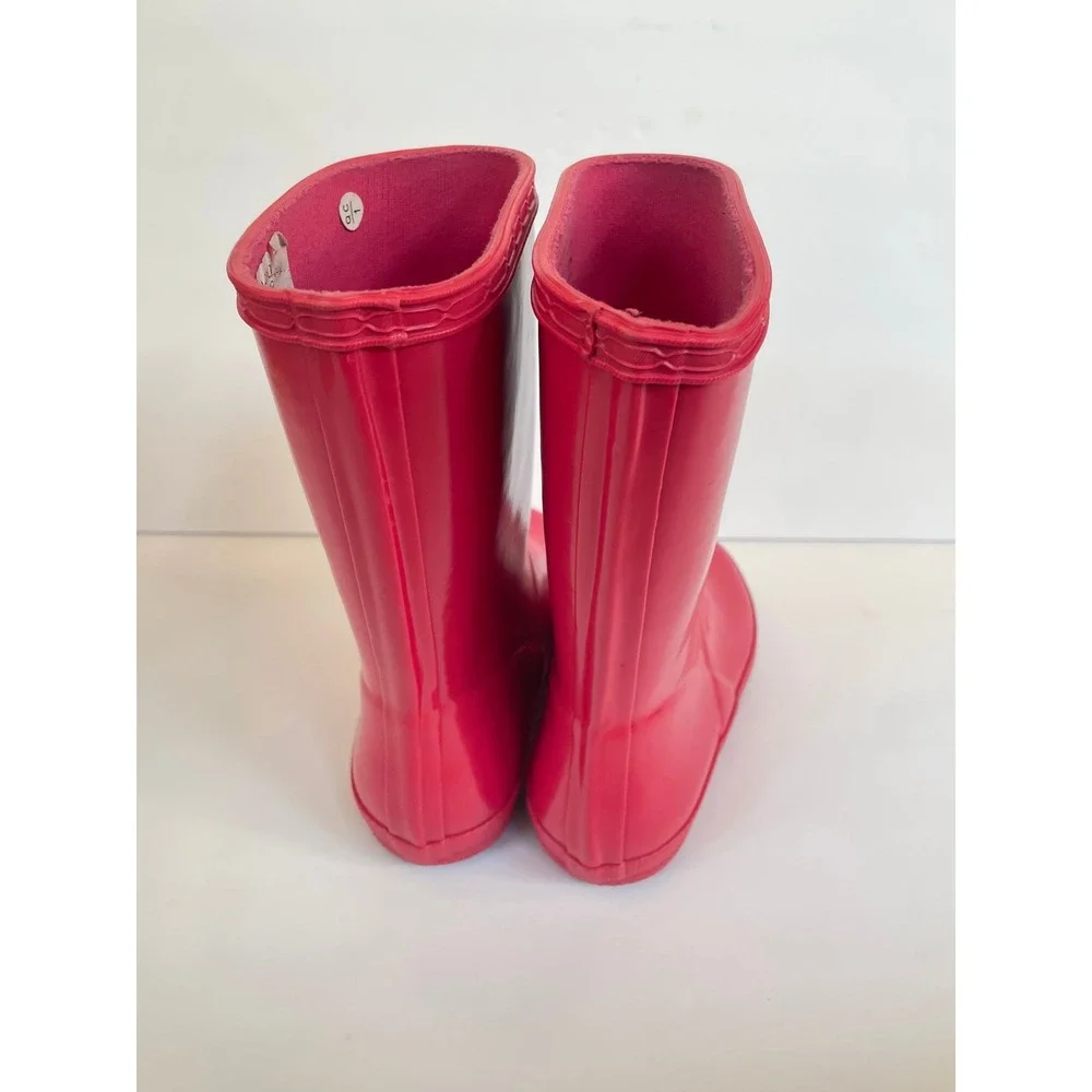 Hunter Kids First Gloss Rain Boots Bright Pink KFT5003RGL Size 11B/12G EU 28